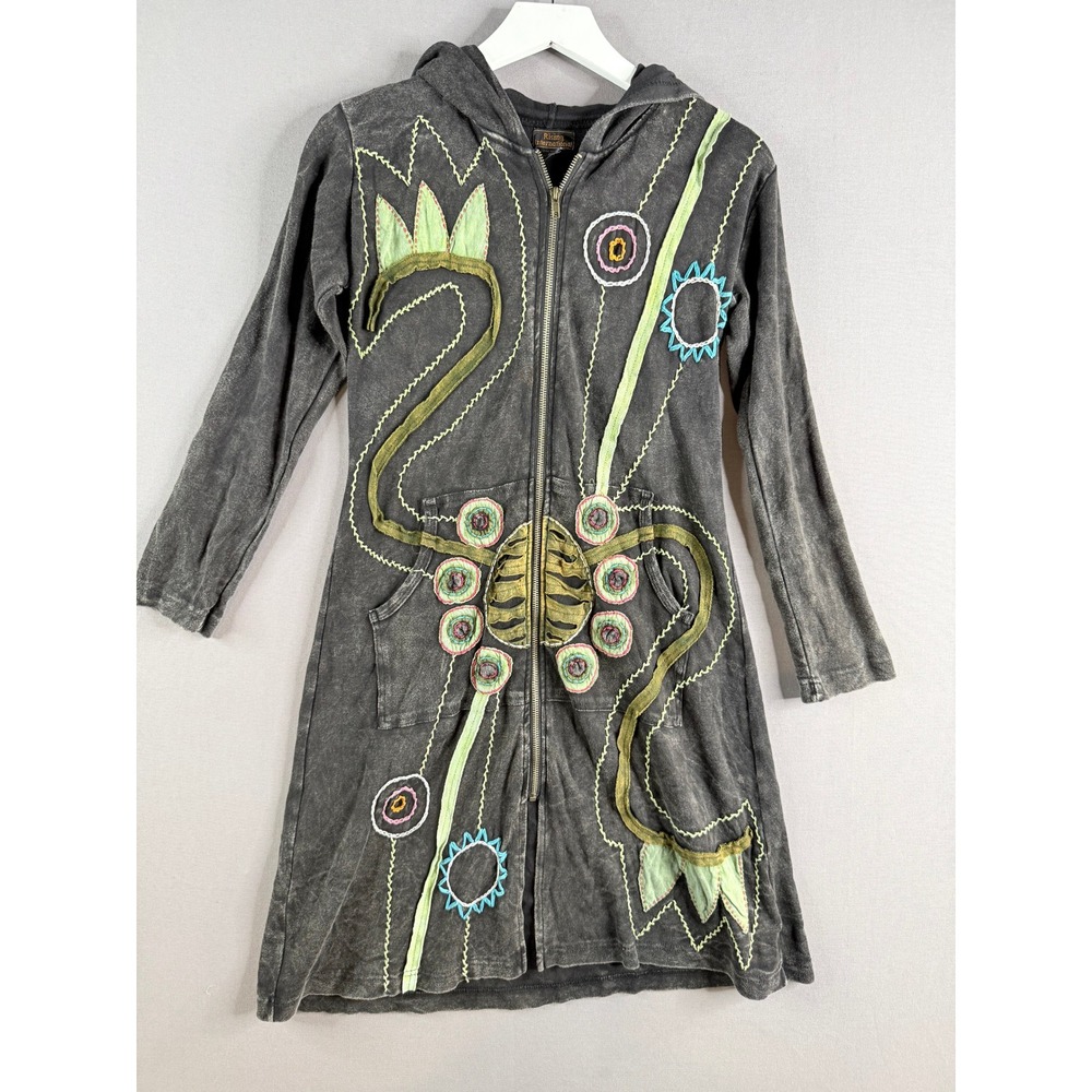 Rising International Midi Hoodie Jacket Womens S Boho Embroidered Patchwork